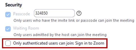 Only authenticated users can join: Sign in to Zoom